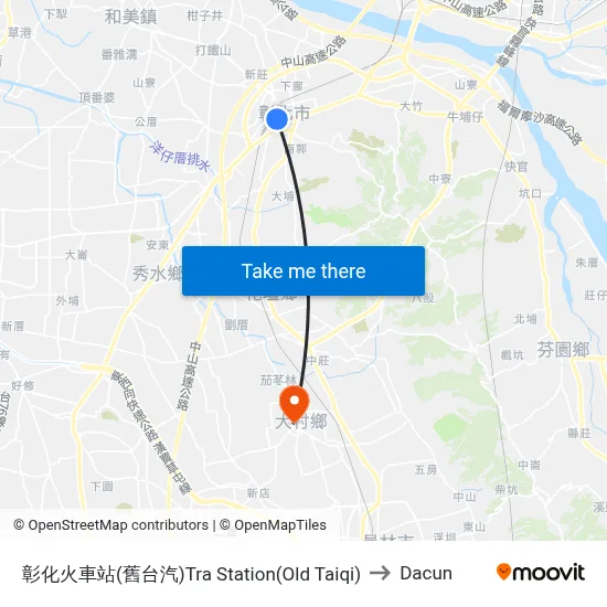彰化火車站(舊台汽)Tra Station(Old Taiqi) to Dacun map