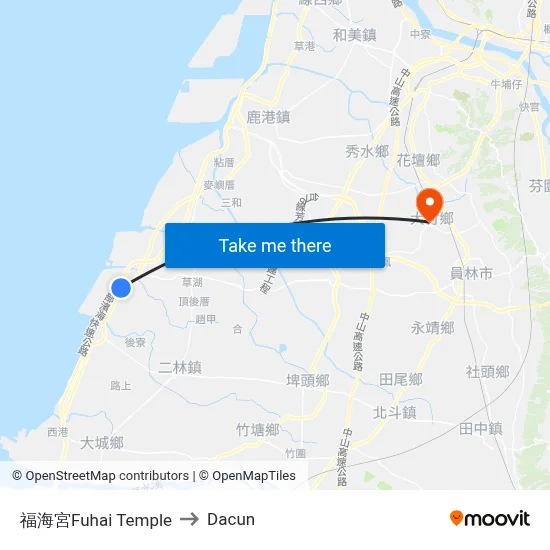 Fuhai Temple to Dacun map