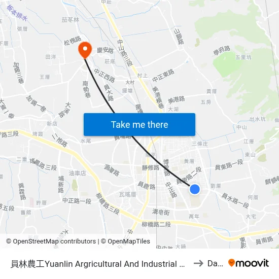 員林農工Yuanlin Argricultural And Industrial Vocational High School to Dacun map