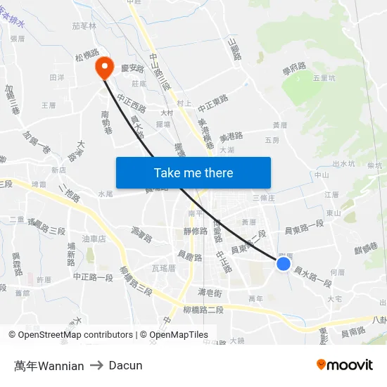 萬年Wannian to Dacun map