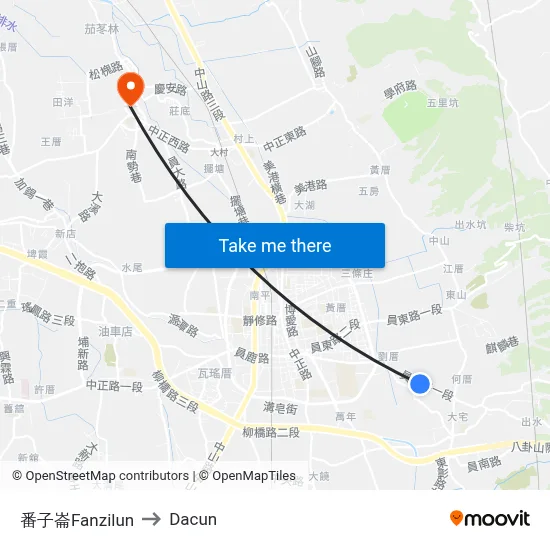 番子崙Fanzilun to Dacun map