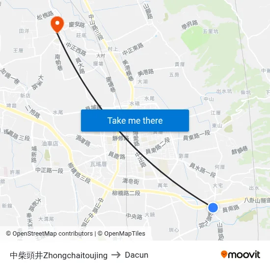 Zhongchaitoujing to Dacun map