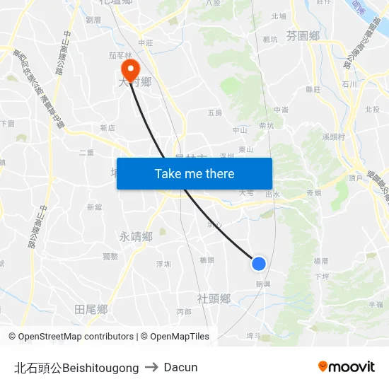 北石頭公Beishitougong to Dacun map