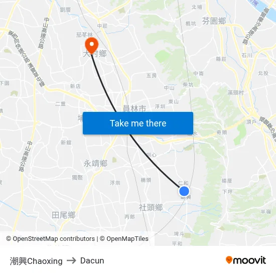 潮興Chaoxing to Dacun map