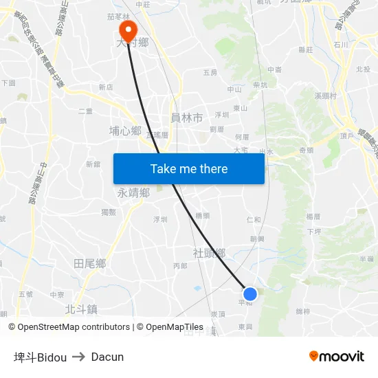 埤斗Bidou to Dacun map