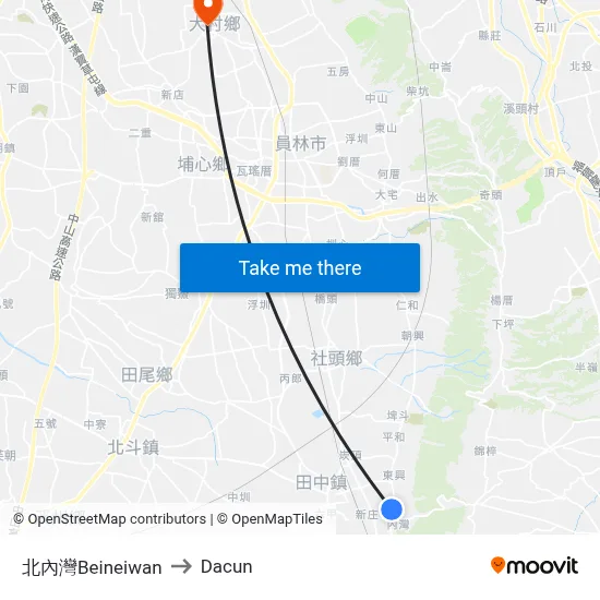 北內灣Beineiwan to Dacun map