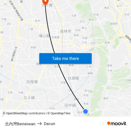 北內灣Beineiwan to Dacun map