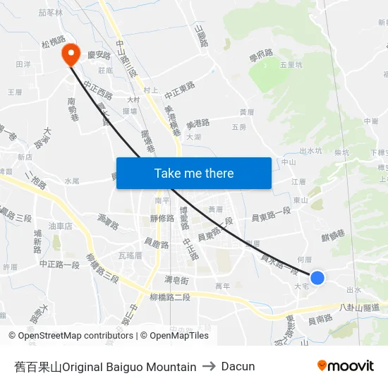 舊百果山Original Baiguo Mountain to Dacun map