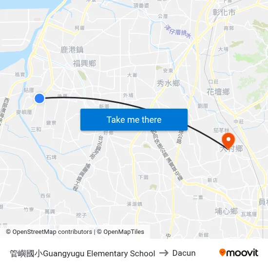 管嶼國小Guangyugu Elementary School to Dacun map