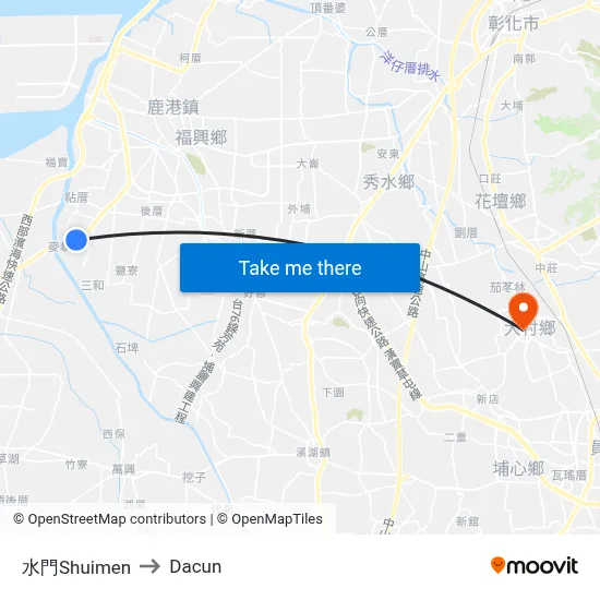 水門Shuimen to Dacun map