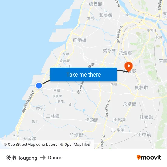 後港Hougang to Dacun map