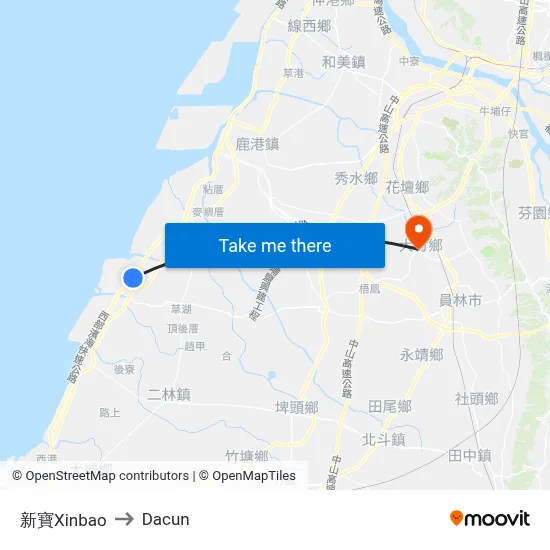 新寶Xinbao to Dacun map