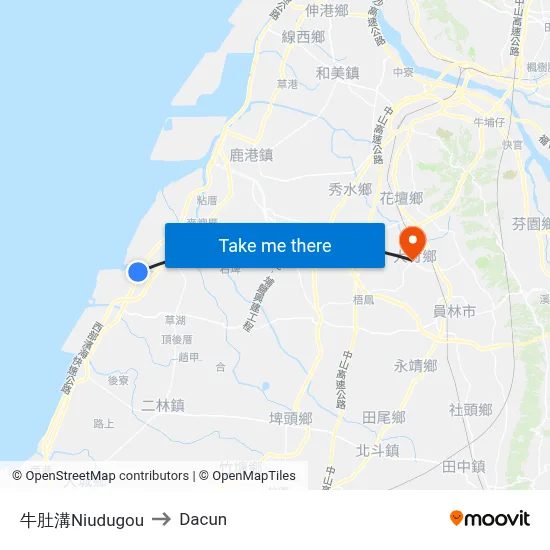 牛肚溝Niudugou to Dacun map