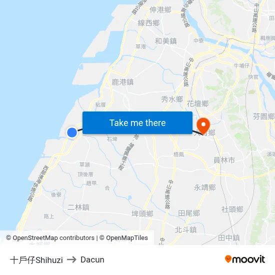十戶仔Shihuzi to Dacun map