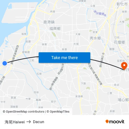 海尾Haiwei to Dacun map