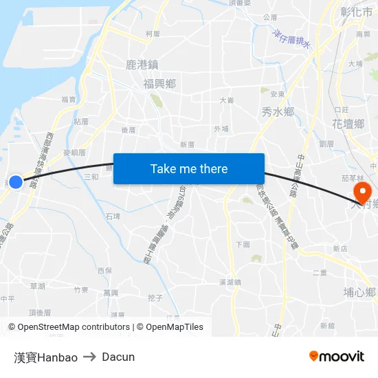 漢寶Hanbao to Dacun map