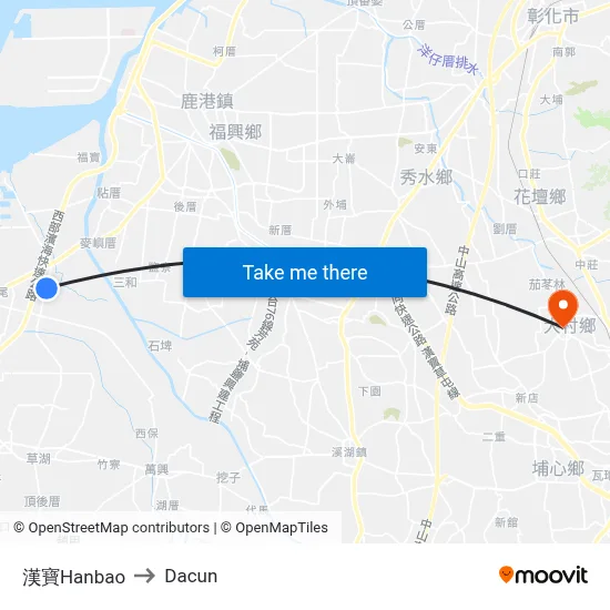 漢寶Hanbao to Dacun map
