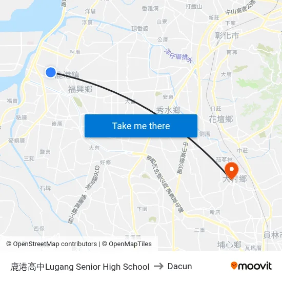 鹿港高中Lugang Senior High School to Dacun map