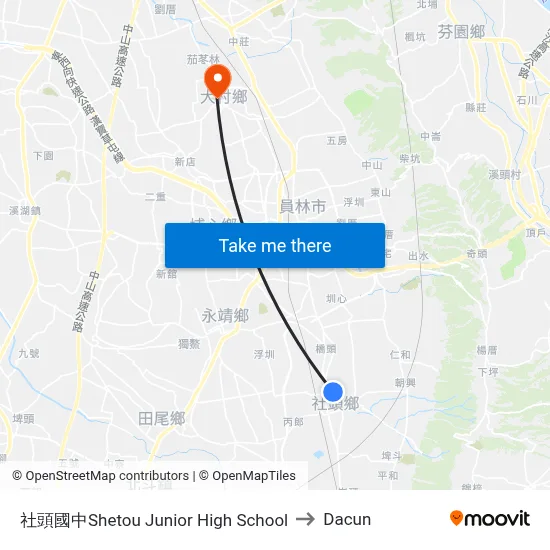 社頭國中Shetou Junior High School to Dacun map