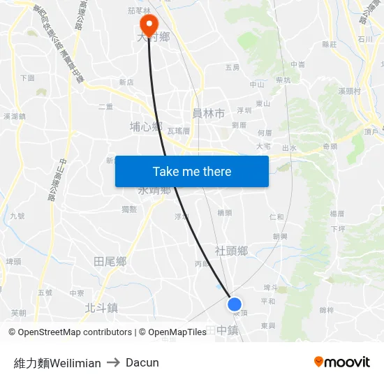 維力麵Weilimian to Dacun map