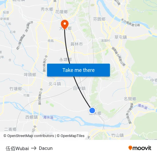 伍佰Wubai to Dacun map