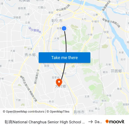 彰商National Changhua Senior High School Of Commerce to Dacun map