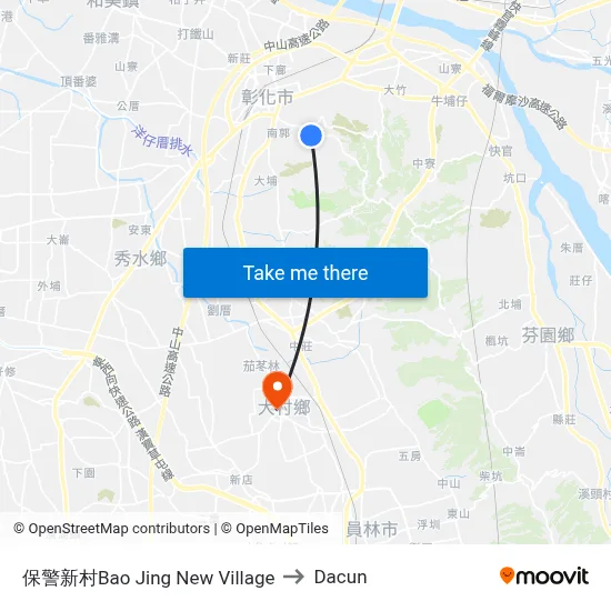 Bao Jing New Village to Dacun map