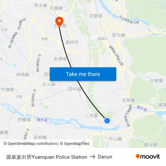 源泉派出所Yuanquan Police Station to Dacun map