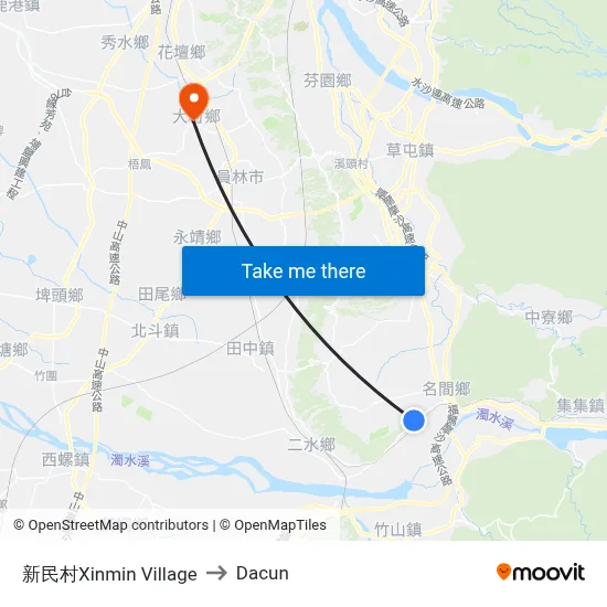 新民村Xinmin Village to Dacun map