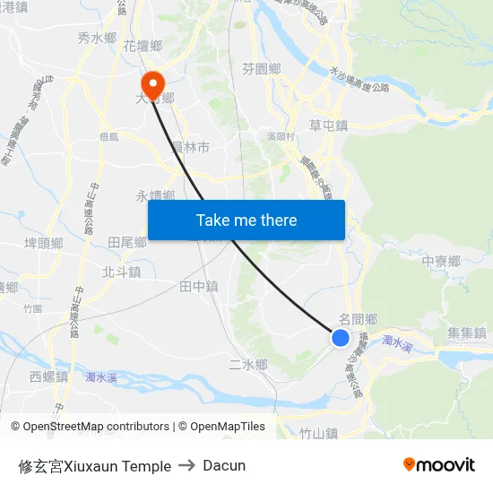 Xiuxaun Temple to Dacun map
