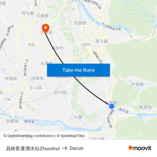員林客運濁水站Zhuoshui to Dacun map