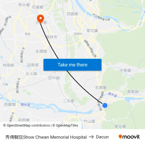 秀傳醫院Show Chwan Memorial Hospital to Dacun map