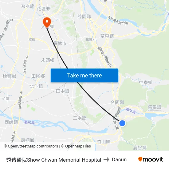 秀傳醫院Show Chwan Memorial Hospital to Dacun map