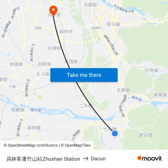 員林客運竹山站Zhushan Station to Dacun map