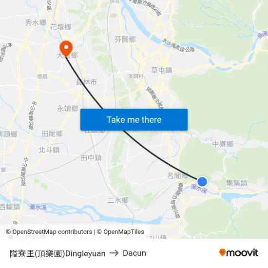 隘寮里(頂樂園)Dingleyuan to Dacun map