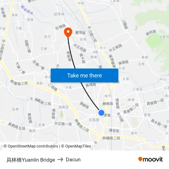 Yuanlin Bridge to Dacun map