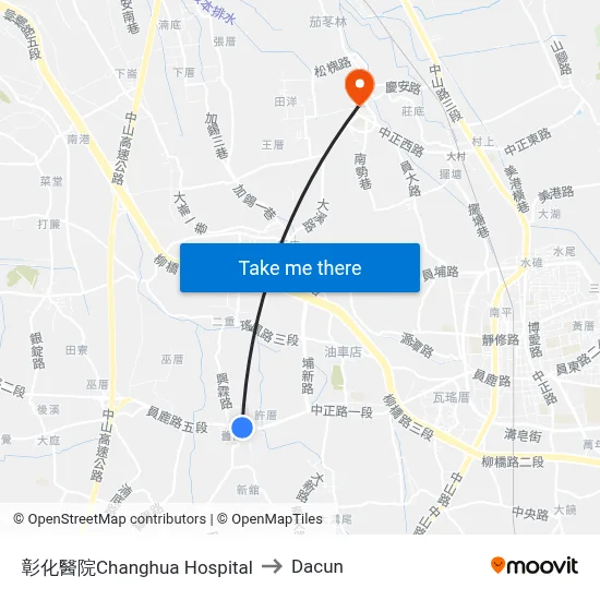 彰化醫院Changhua Hospital to Dacun map