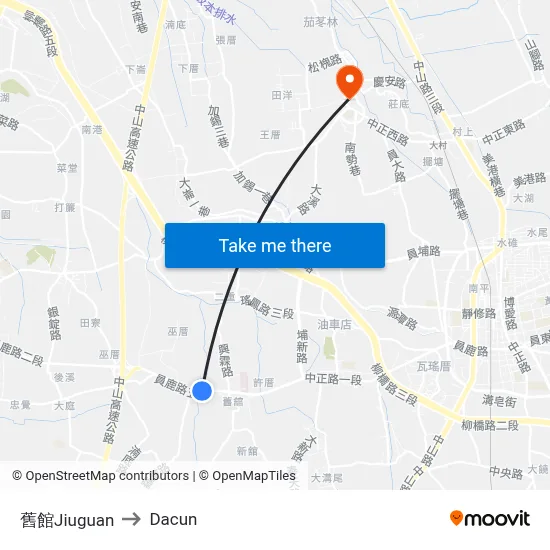 Jiuguan to Dacun map