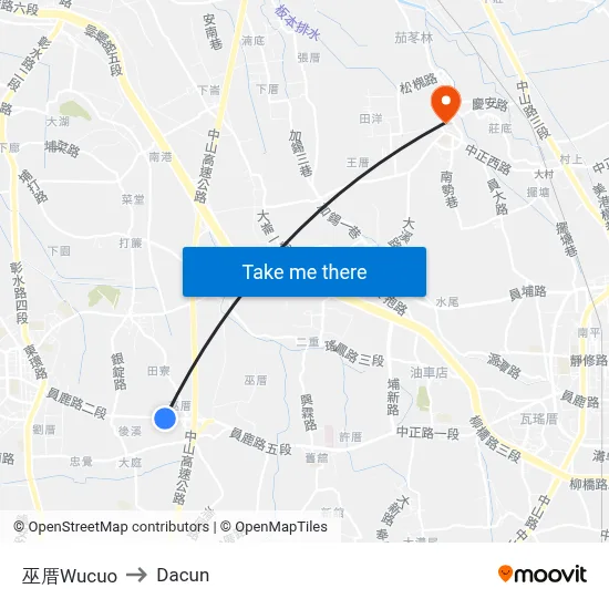 巫厝Wucuo to Dacun map