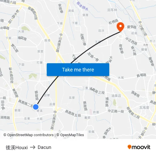 後溪Houxi to Dacun map