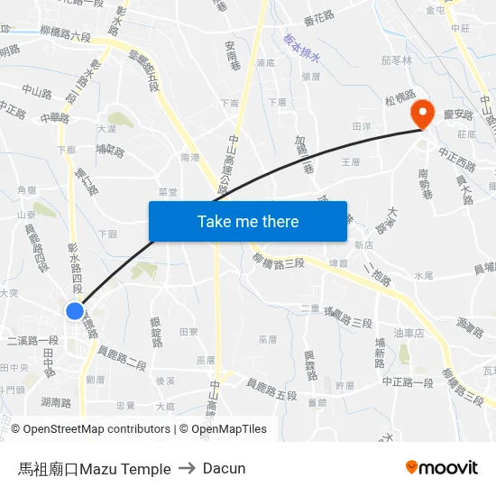 馬祖廟口Mazu Temple to Dacun map