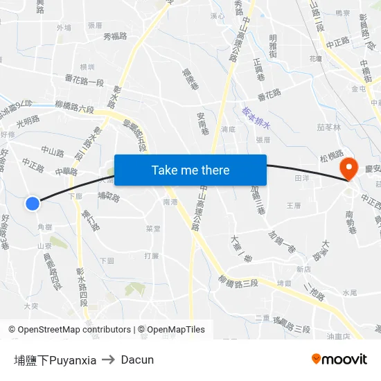 埔鹽下Puyanxia to Dacun map
