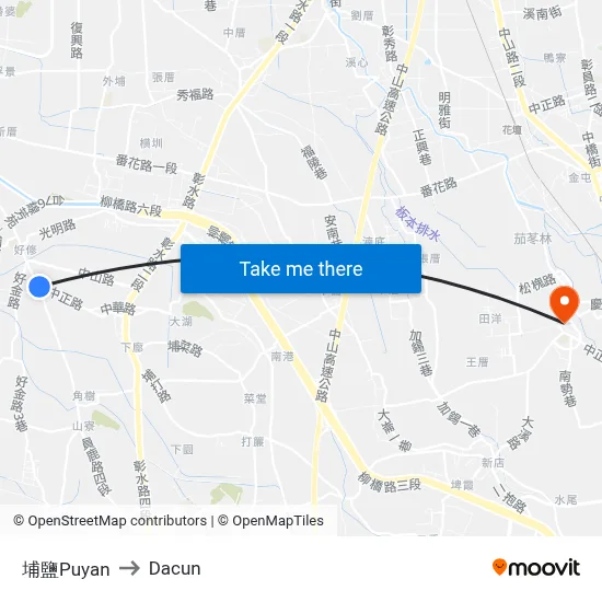 埔鹽Puyan to Dacun map