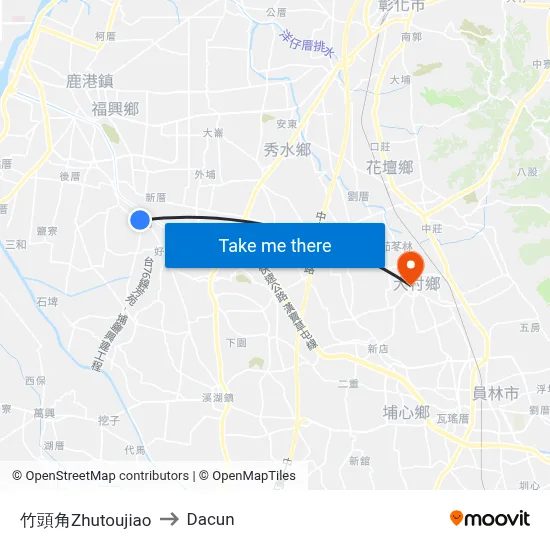 竹頭角Zhutoujiao to Dacun map