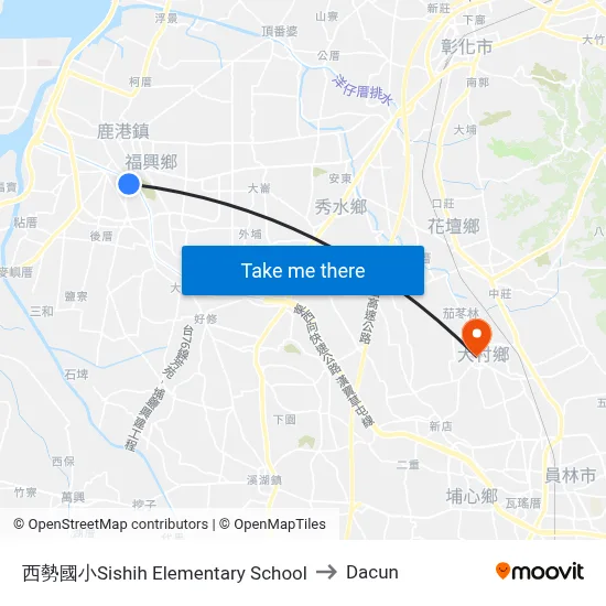 Sishih Elementary School to Dacun map