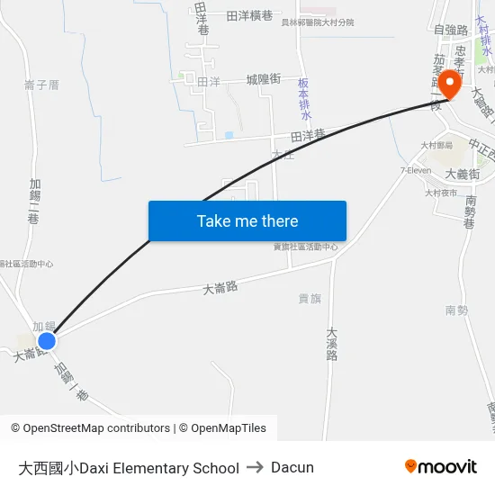 大西國小Daxi Elementary School to Dacun map
