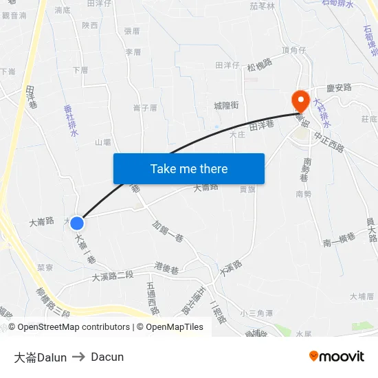 大崙Dalun to Dacun map