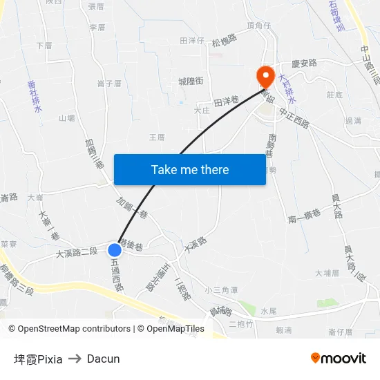 埤霞Pixia to Dacun map