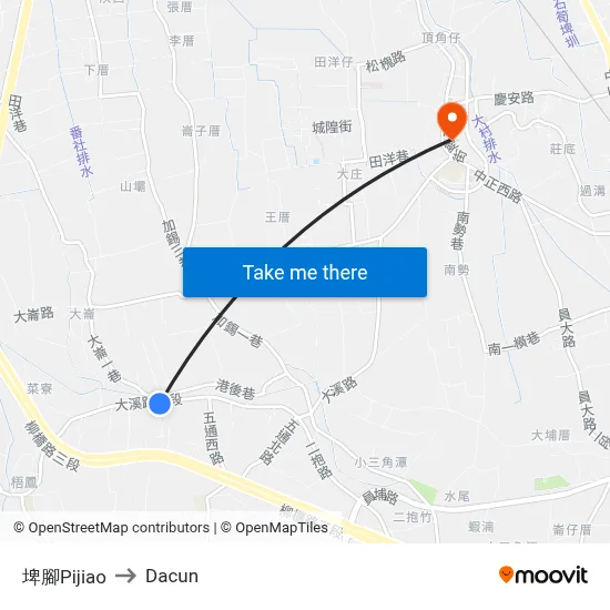 Pijiao to Dacun map
