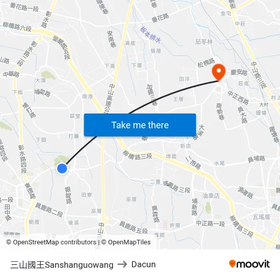 三山國王Sanshanguowang to Dacun map